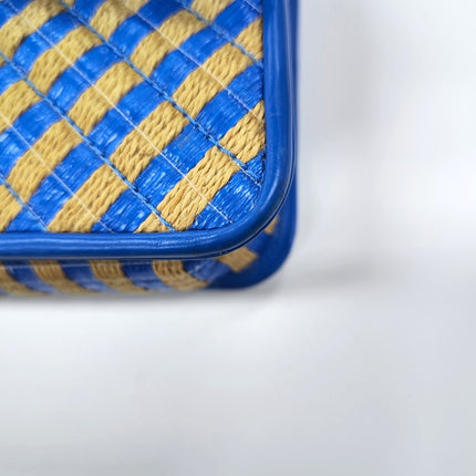 Chanel Mini Raffia Jute Striped Flap Bag Blue Diamond Wild Stitch