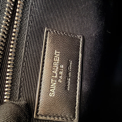 YSL Envelope Large Black Crocodile Pattern Embossed Leather Silver Hardware Shoulder Bag