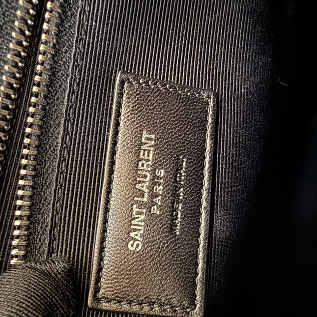 YSL Envelope Large Black Crocodile Pattern Embossed Leather Silver Hardware Shoulder Bag