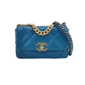 Chanel 19 Bag Small Teal Blue Gold Hardware Chain Crossbody Bag