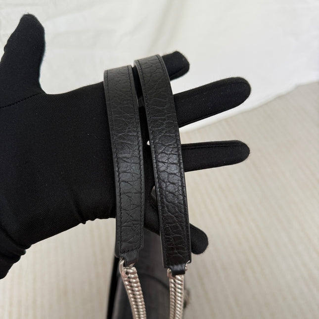 YSL Envelope Large Black Crocodile Pattern Embossed Leather Silver Hardware Shoulder Bag