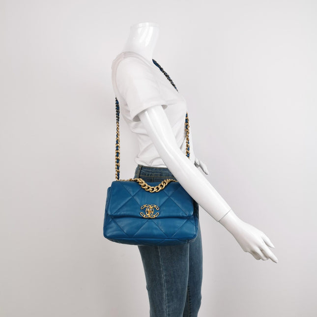 Sold Chanel 19 Bag Small Teal Blue Gold Hardware Chain Crossbody Bag