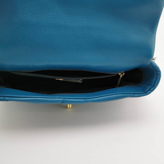 Sold Chanel 19 Bag Small Teal Blue Gold Hardware Chain Crossbody Bag