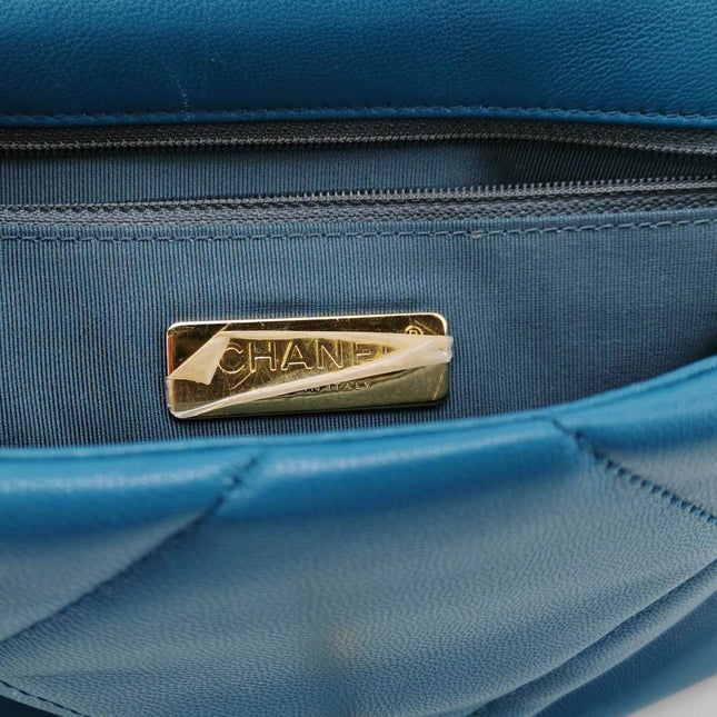 Sold Chanel 19 Bag Small Teal Blue Gold Hardware Chain Crossbody Bag