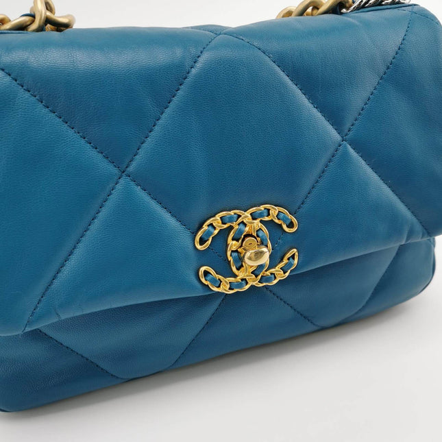 Sold Chanel 19 Bag Small Teal Blue Gold Hardware Chain Crossbody Bag