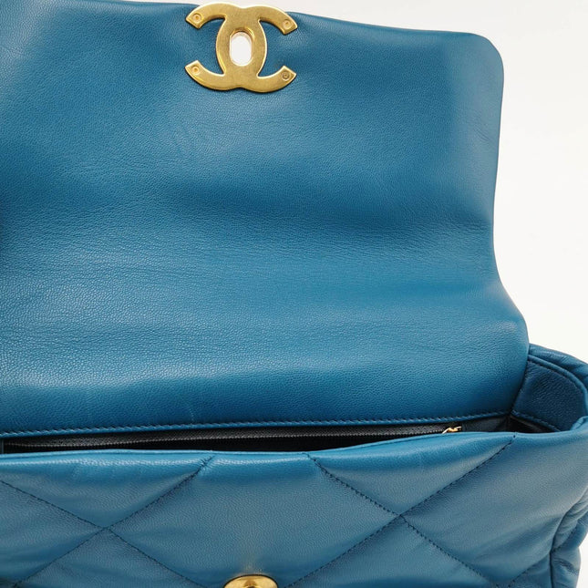 Sold Chanel 19 Bag Small Teal Blue Gold Hardware Chain Crossbody Bag