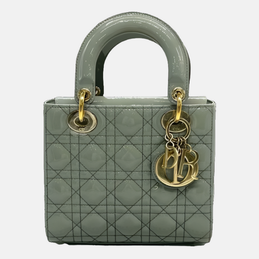 Lady Dior Small Grey Patent Leather with Strap-Luxbags