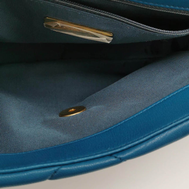 Sold Chanel 19 Bag Small Teal Blue Gold Hardware Chain Crossbody Bag