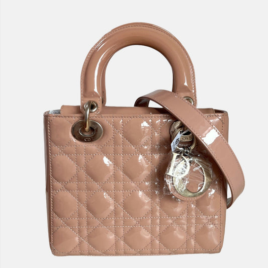 Lady Dior Small Nude Beige Patent Leather with Strap