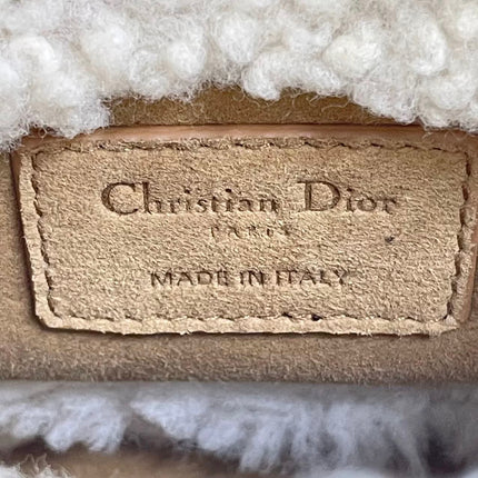 Lady Dior Mini Handbag Brown Leather Shearling Gold Hardware