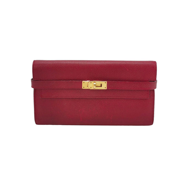 Hermes Kelly Wallet Burgundy Gold Hardware