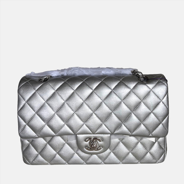 Chanel Classic Flap 2010 Silver Lambskin Leather-Luxbags