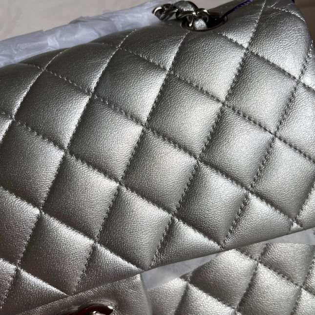 Sold Chanel Classic Flap 2010 Silver Lambskin Leather