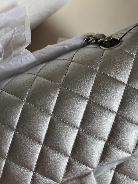 Sold Chanel Classic Flap 2010 Silver Lambskin Leather
