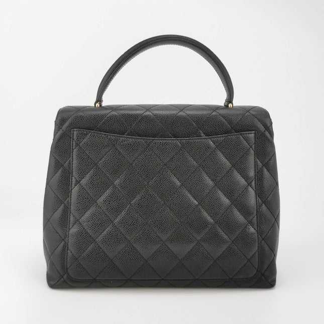 Sold Chanel Vintage Top Handle Kelly Flap Bag Black Quilted Caviar Leather