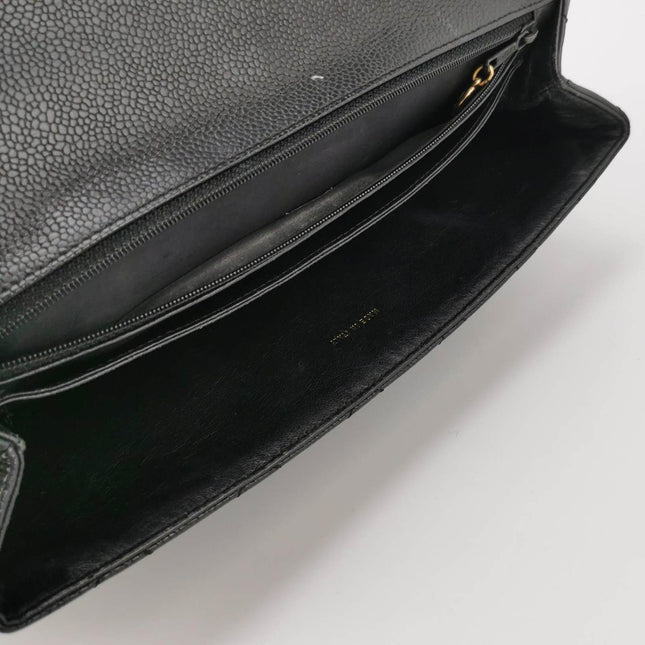 Sold Chanel Vintage Top Handle Kelly Flap Bag Black Quilted Caviar Leather