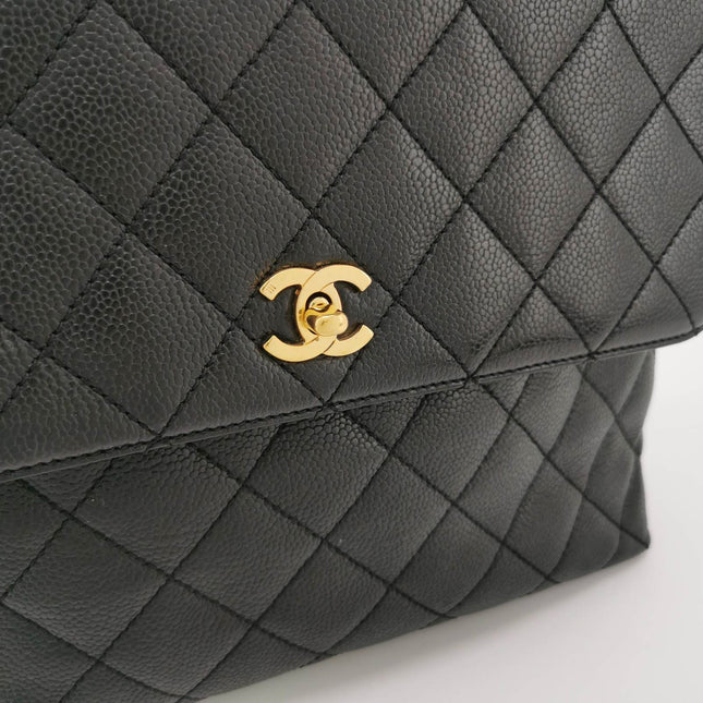 Sold Chanel Vintage Top Handle Kelly Flap Bag Black Quilted Caviar Leather