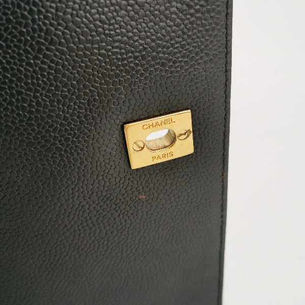 Sold Chanel Vintage Top Handle Kelly Flap Bag Black Quilted Caviar Leather