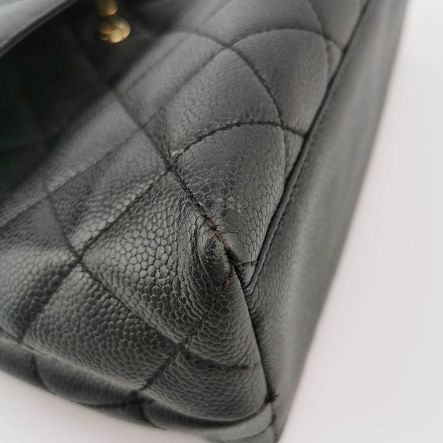 Sold Chanel Vintage Top Handle Kelly Flap Bag Black Quilted Caviar Leather