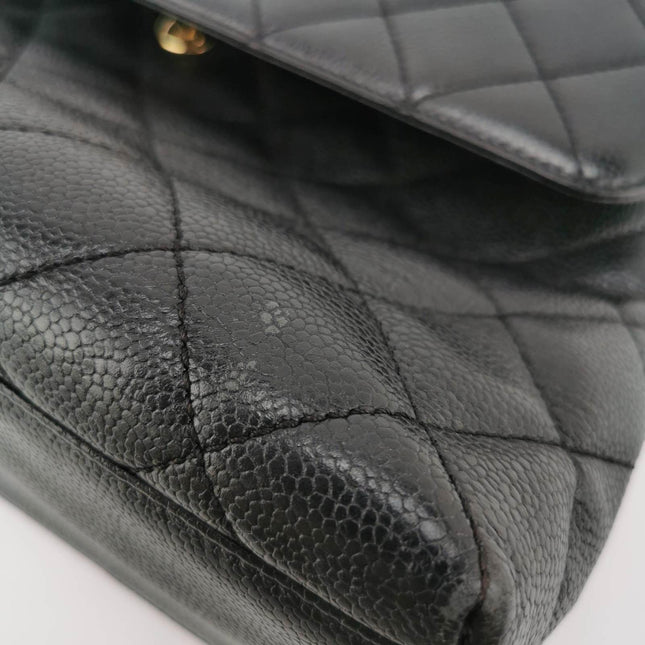Sold Chanel Vintage Top Handle Kelly Flap Bag Black Quilted Caviar Leather