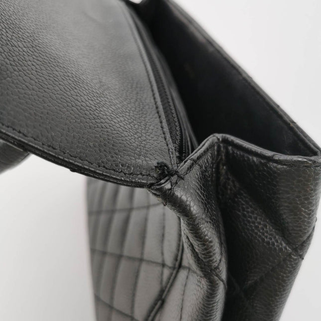 Sold Chanel Vintage Top Handle Kelly Flap Bag Black Quilted Caviar Leather