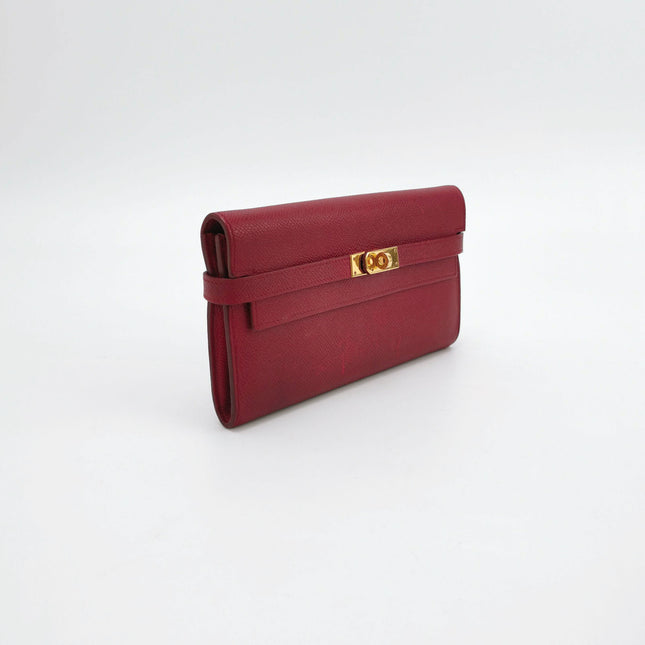 Hermes Kelly Wallet Burgundy Gold Hardware