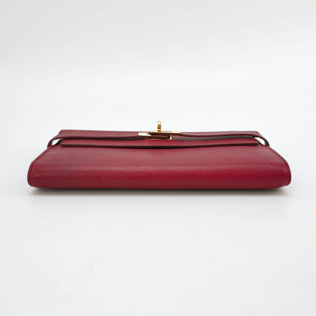 Hermes Kelly Wallet Burgundy Gold Hardware
