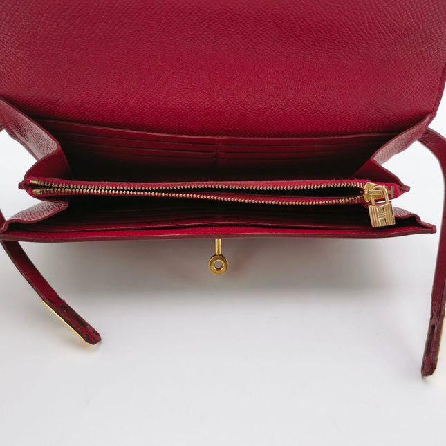 Hermes Kelly Wallet Burgundy Gold Hardware