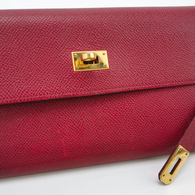 Hermes Kelly Wallet Burgundy Gold Hardware