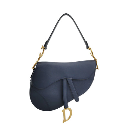 Dior Saddle Navy Medium Grained Leather Handbag