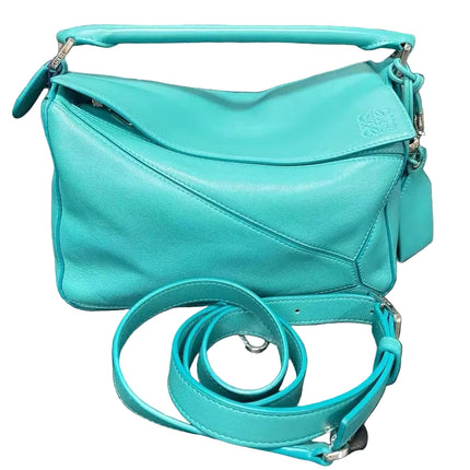 Loewe Small Featherlight Puzzle Soft Nappa Leather Top Handle Crossbody Bag Turquoise Aquamarine