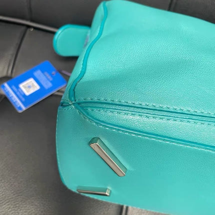 Loewe Small Featherlight Puzzle Soft Nappa Leather Top Handle Crossbody Bag Turquoise Aquamarine