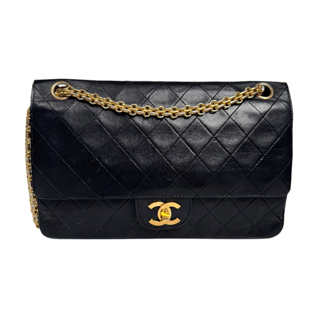 Chanel Classic Flap Vintage Black Lambskin Leather with 24k Gold Hardware Chain Strap-Luxbags