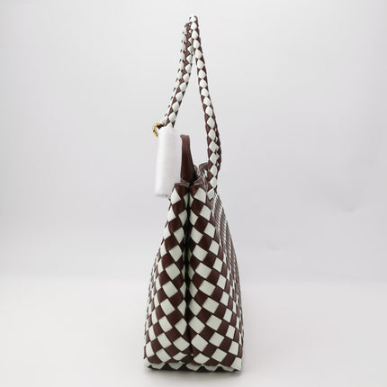 Bottega Veneta Andiamo Medium White and Burgundy Checkered Intrecciato Leather Handbag