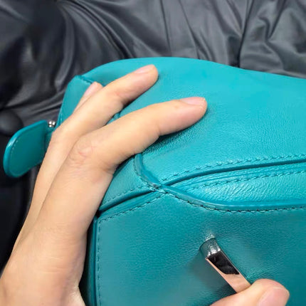 Loewe Small Featherlight Puzzle Soft Nappa Leather Top Handle Crossbody Bag Turquoise Aquamarine