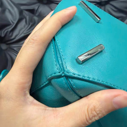 Loewe Small Featherlight Puzzle Soft Nappa Leather Top Handle Crossbody Bag Turquoise Aquamarine