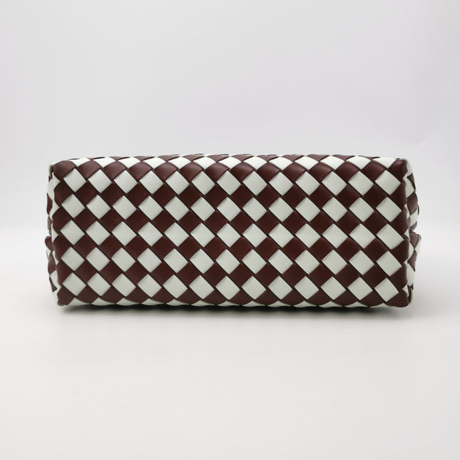 Bottega Veneta Andiamo Medium White and Burgundy Checkered Intrecciato Leather Handbag