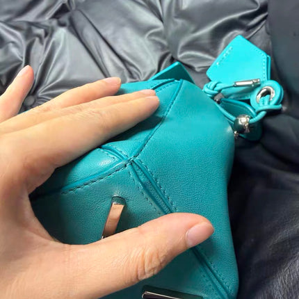 Loewe Small Featherlight Puzzle Soft Nappa Leather Top Handle Crossbody Bag Turquoise Aquamarine