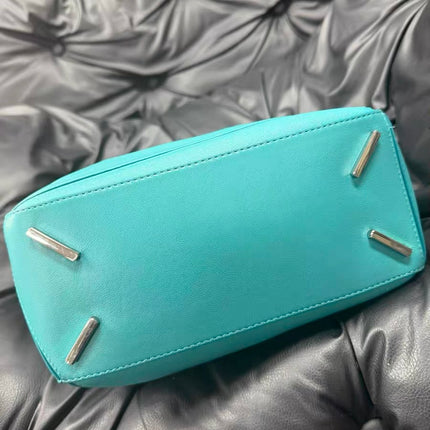 Loewe Small Featherlight Puzzle Soft Nappa Leather Top Handle Crossbody Bag Turquoise Aquamarine