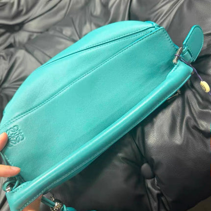 Loewe Small Featherlight Puzzle Soft Nappa Leather Top Handle Crossbody Bag Turquoise Aquamarine