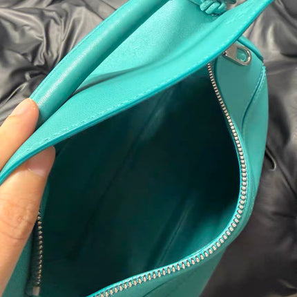Loewe Small Featherlight Puzzle Soft Nappa Leather Top Handle Crossbody Bag Turquoise Aquamarine