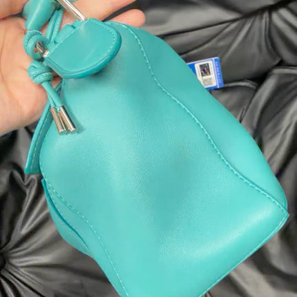 Loewe Small Featherlight Puzzle Soft Nappa Leather Top Handle Crossbody Bag Turquoise Aquamarine
