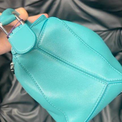 Loewe Small Featherlight Puzzle Soft Nappa Leather Top Handle Crossbody Bag Turquoise Aquamarine