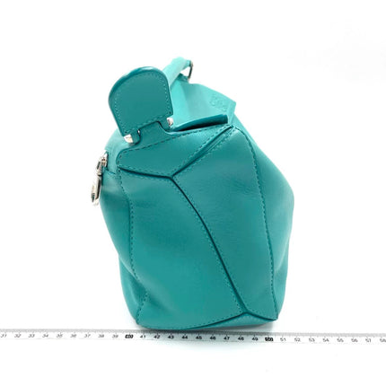 Loewe Small Featherlight Puzzle Soft Nappa Leather Top Handle Crossbody Bag Turquoise Aquamarine