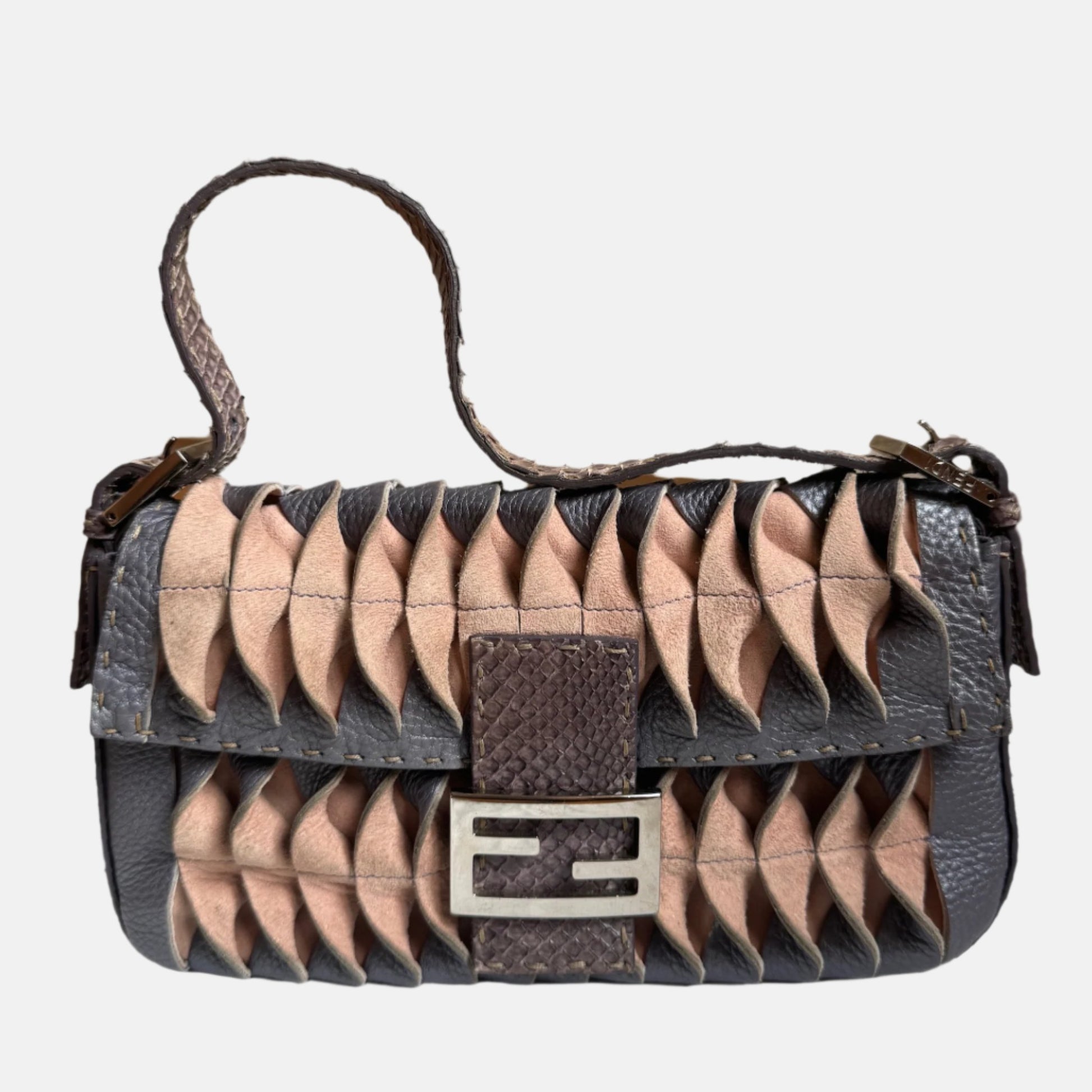 Fendi Baguette Purple Snakeskin Cutout Shoulder Bag-Luxbags