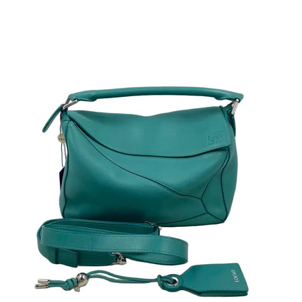 Loewe Small Featherlight Puzzle Soft Nappa Leather Top Handle Crossbody Bag Turquoise Aquamarine