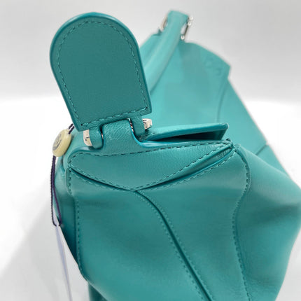 Loewe Small Featherlight Puzzle Soft Nappa Leather Top Handle Crossbody Bag Turquoise Aquamarine
