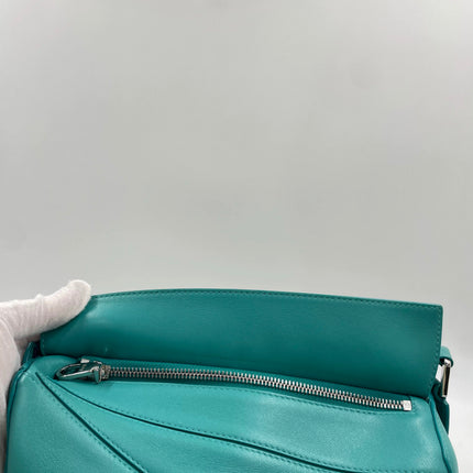 Loewe Small Featherlight Puzzle Soft Nappa Leather Top Handle Crossbody Bag Turquoise Aquamarine
