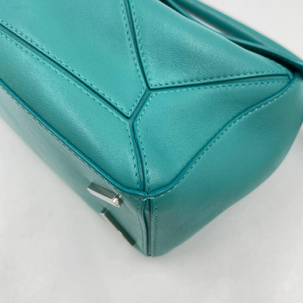 Loewe Small Featherlight Puzzle Soft Nappa Leather Top Handle Crossbody Bag Turquoise Aquamarine