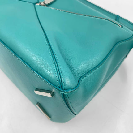 Loewe Small Featherlight Puzzle Soft Nappa Leather Top Handle Crossbody Bag Turquoise Aquamarine